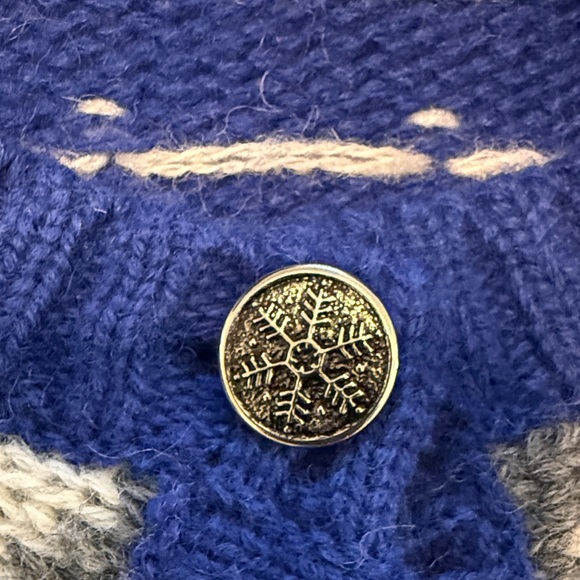 Woolrich Snowman Cardigan Sweater – Blue Knit Winter Holiday 100% Sz M - Picture 11 of 12